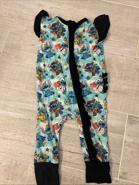 Bamboo Kids Blue Cartoon-Print One-Piece Bodysuit with Black Trim